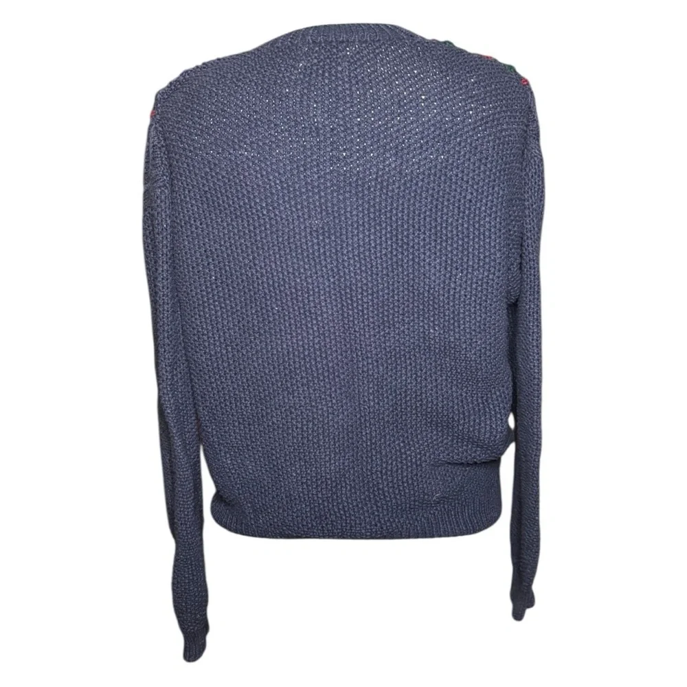 417 Van Heusen Vintage Button Down V-Neck Navy Blue Hand Knit Cardigan